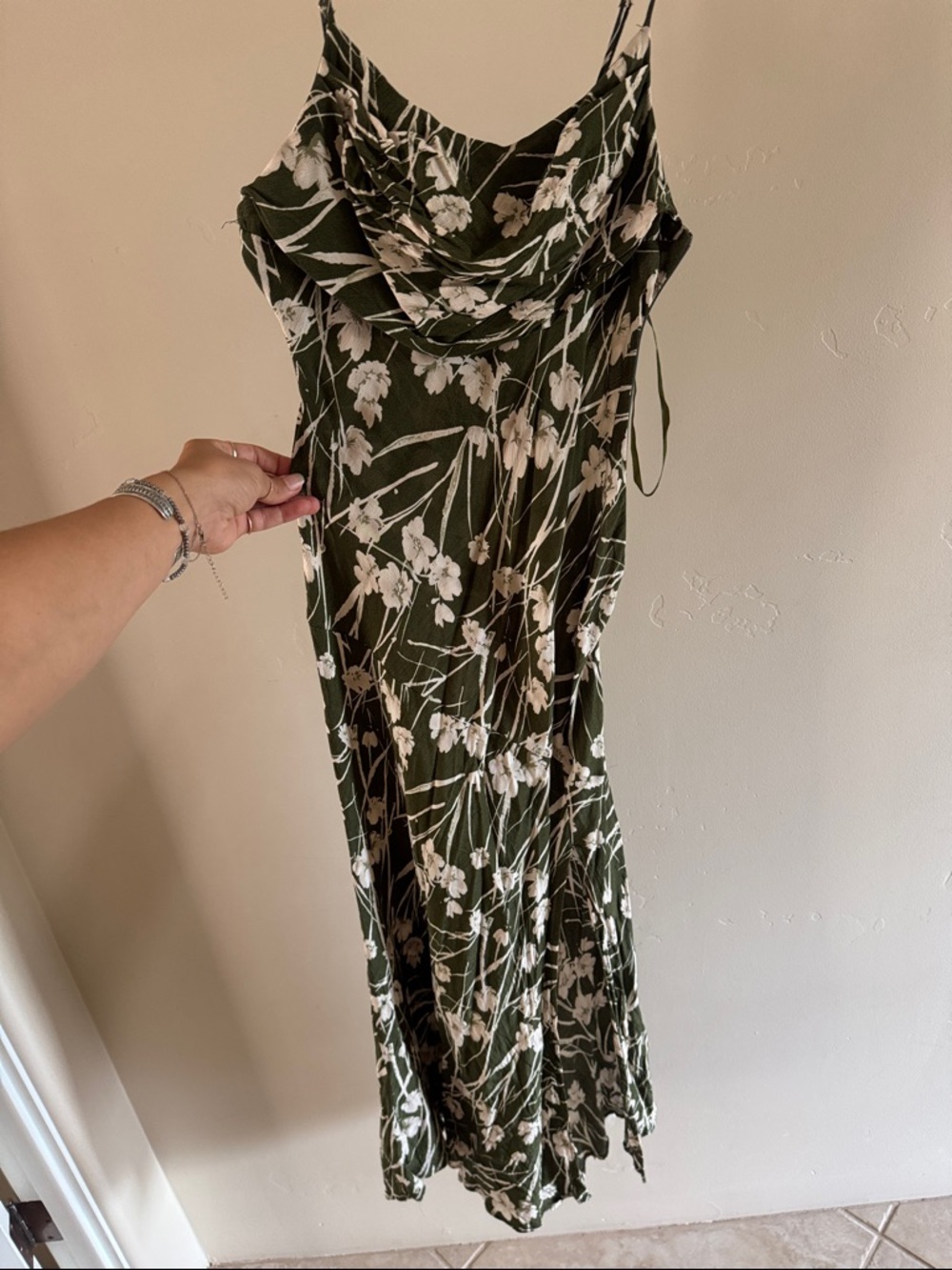Hello Molly Olive Green Floral Maxi Slip Dress